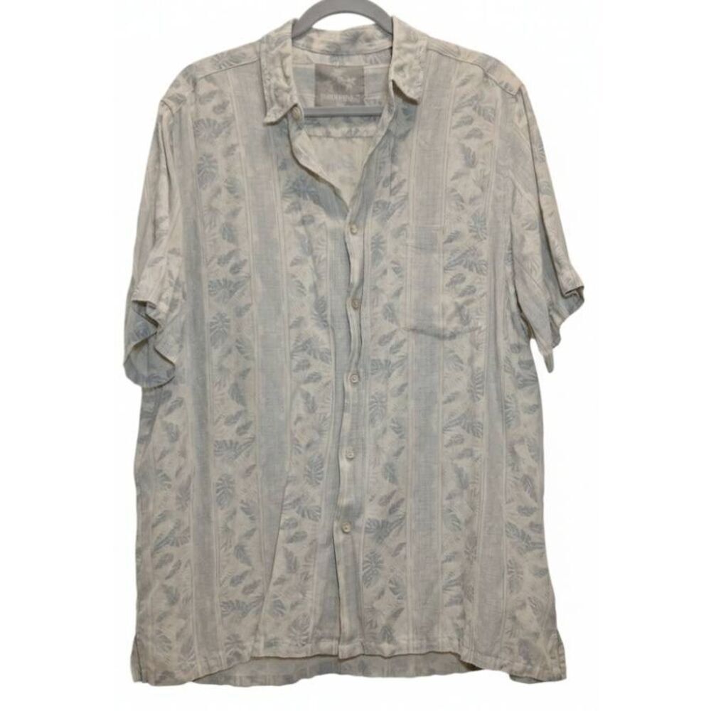 Magaritaville Mens Xl Silk Linen Shirt Beige Short Sleeve Miami Yacht Wear